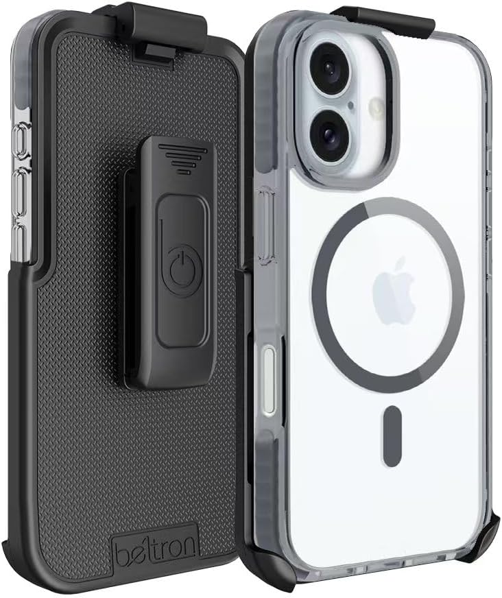 BELTRON Belt Case for iPhone 16, Slim Protective Transparent Case & Rotating Belt Clip Holster Combo (Compatible with MagSafe)