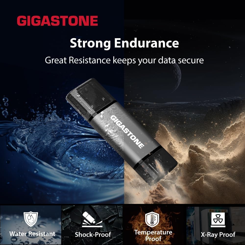 GIGASTONE 16GB Dual Flash Drive (2 Pack) Z40 USB 3.2 Gen 1, 2-in-1 Type-A & Type-C, 100MB/s Ultra Fast, Head Cap Design, Plug & Play for Smartphone/PC/Mac/TV/Car Audio, USB 2.0/3.0/3.1 Compatible