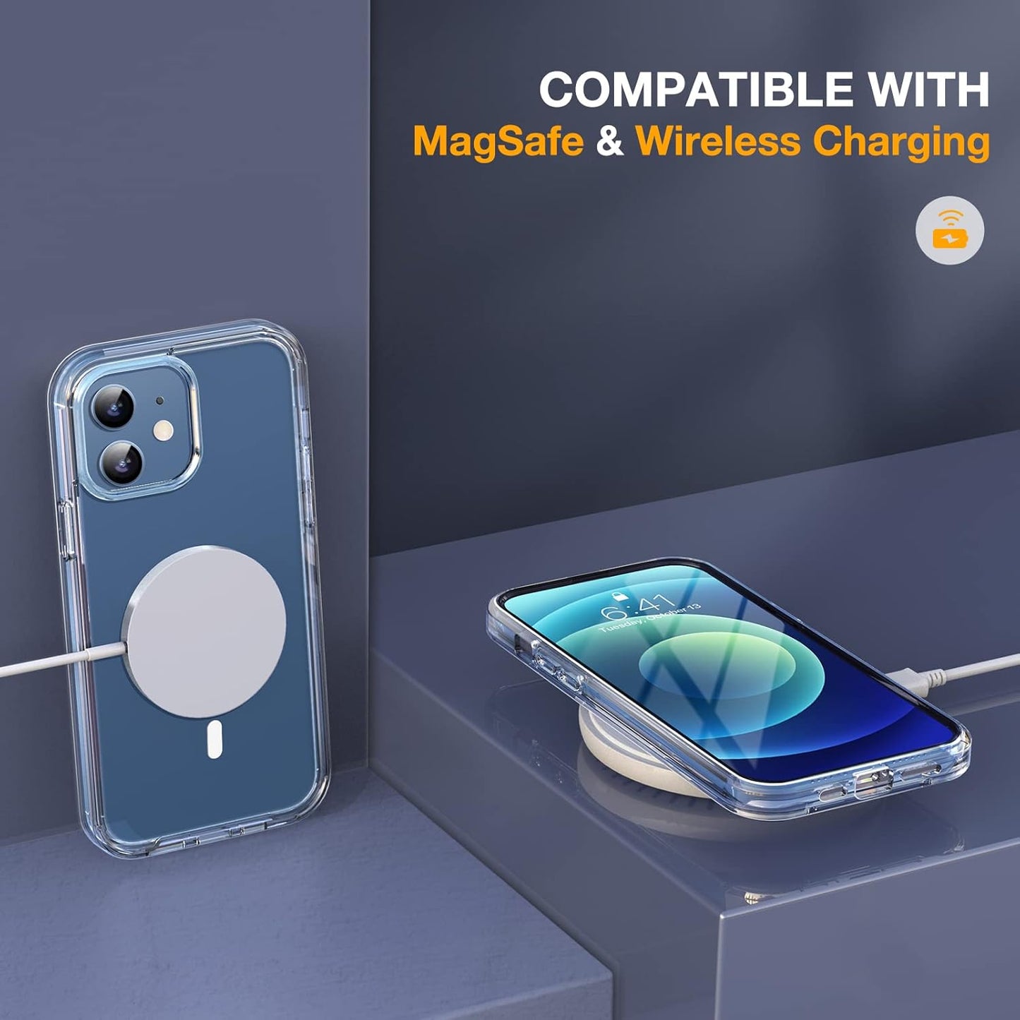 Miracase Magnetic for iPhone 12/12 Pro Case 6.1 inch, (Compatible with MagSafe) Upgrade Full-Body Clear Phone Bumper Case with Built-in 9H Tempered Glass Screen Protector, Magnetic Clear