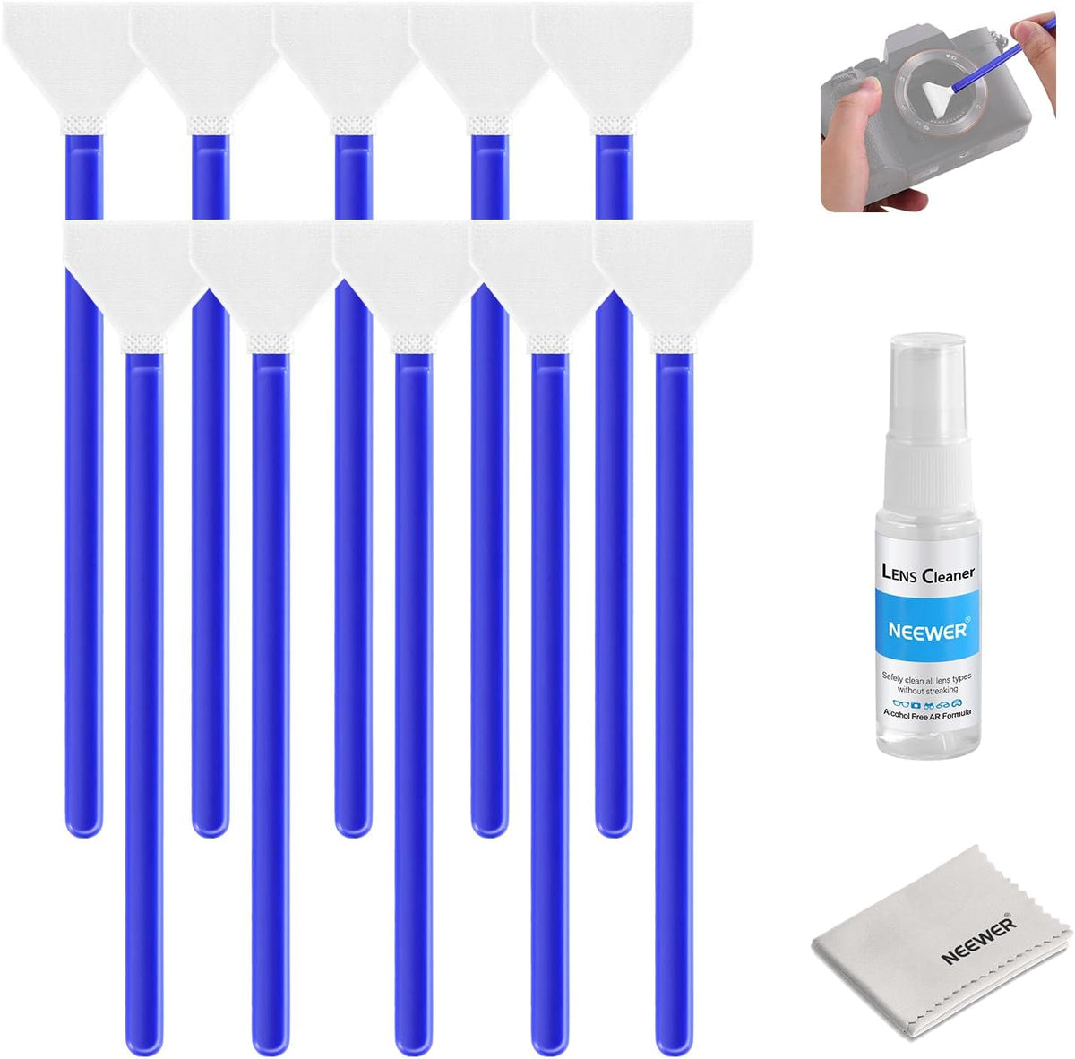 NEEWER 12 in 1 Camera Lens Cleaning Kit for DSLR Cameras, Electronics, Smartphones, Tablets, 10x Cleaning Swab for 24mm Full Frame Sensor + 1x Cleaner Spray + 1x Cloth, HM-46
