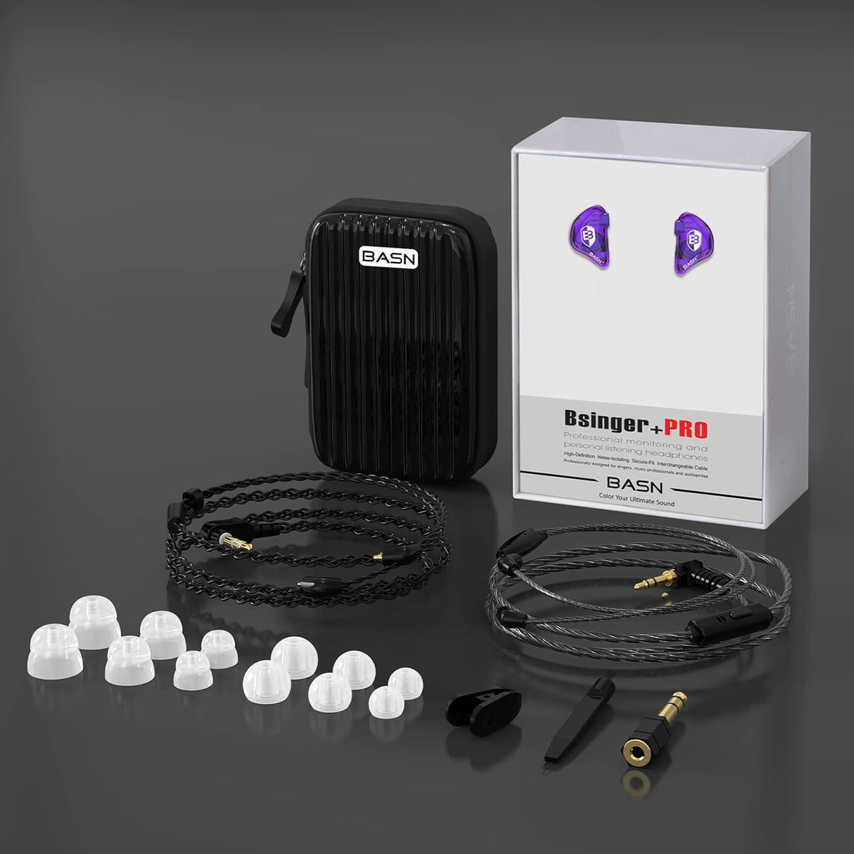 BASN in Ear Monitor Headphones for Musicians Audiophiles Drummers, Bsinger Pro Noise Isolating Earbuds with Dual Driver Dynamic Crystal Clear Sound (Pro Clear Purple)
