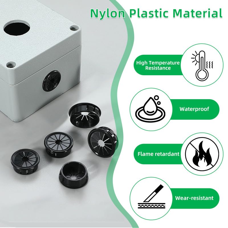 4PCS Cable Grommets, 3-9/16"(90mm) Desk Hole Cover Petal Shaped Buckle Type Nylon Snap Bushing Grommet, Wire Hole Cover Insert for Cables and Cords Management and Protection of Cabinet, Black