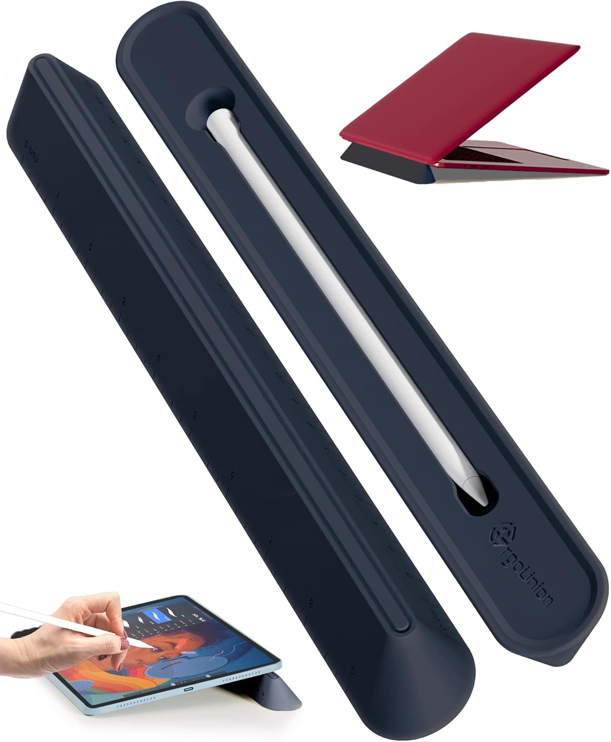 3 in 1 Silicone Laptop Stand, Keyboard Riser for Ergonomic Typing/Reading, Portable Laptop Cooling Stand, for Home Office School and Travel, Oval Base, Midnight