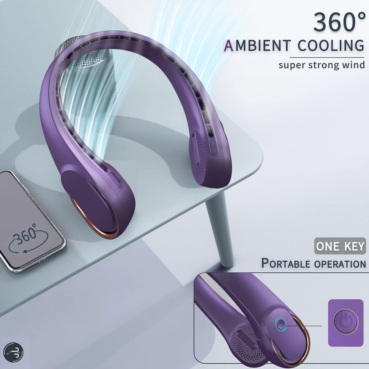 Portable Neck Fan, Neck Fans for Men, 4000 mAh Rechargeable Personal Fan,360° Hands Free Bladeless Fan, 3 Speeds Adjustable, Faster Cooling, Super Quiet, Suitable for Home, Office, Sports