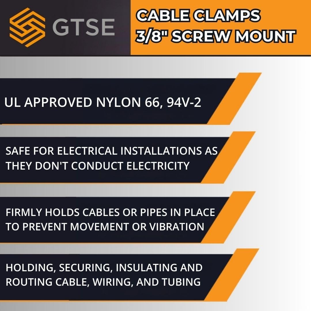 GTSE White Nylon Plastic Cable Clamps, 3/8" Screw Mounts for Cable, Rope, Tube Management, 100 Pack