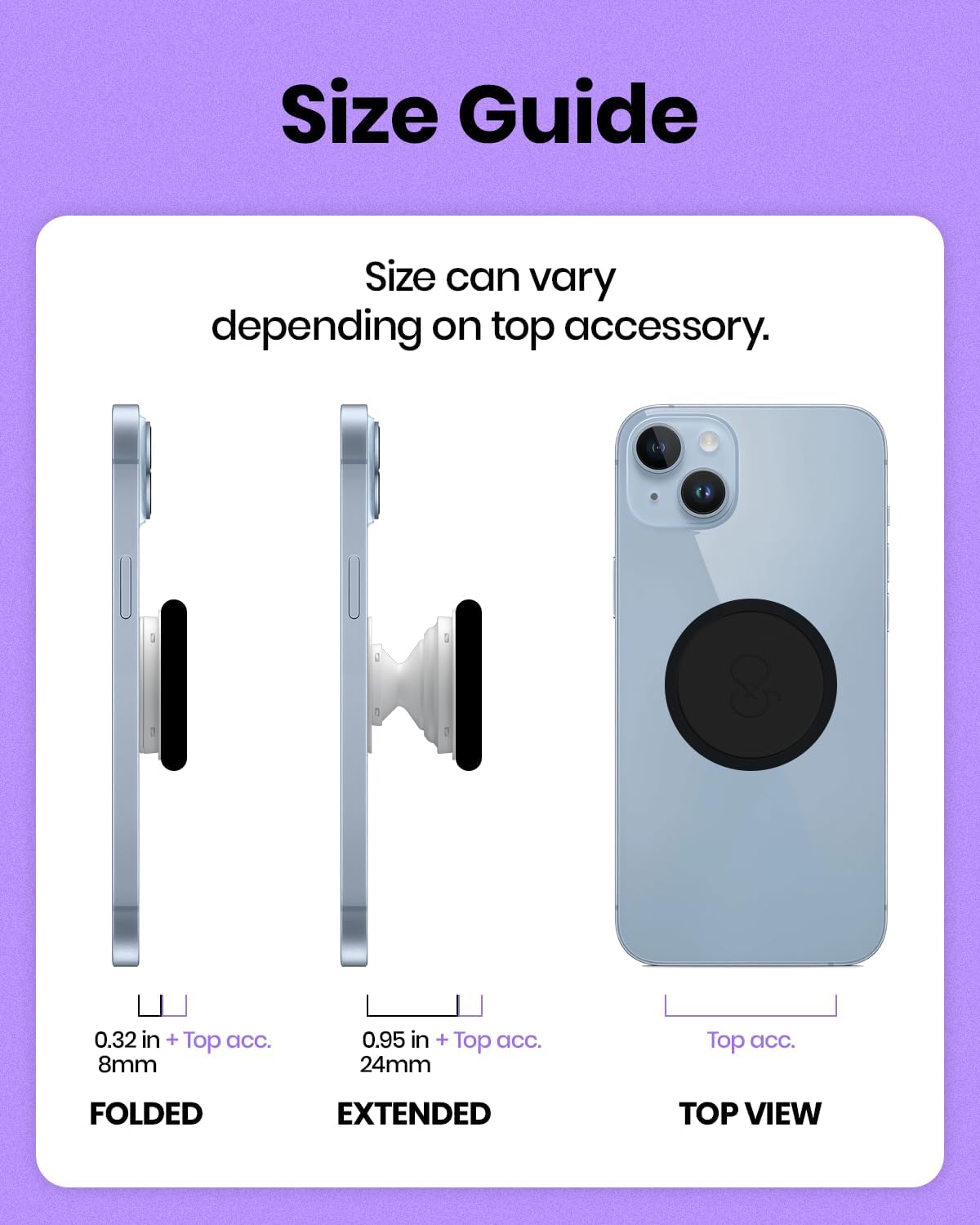 Solid Color Button Phone Grip – Minimalist Design, Durable and Lightweight, Grip and Stand for Smartphones (Black, Adhesive Type)