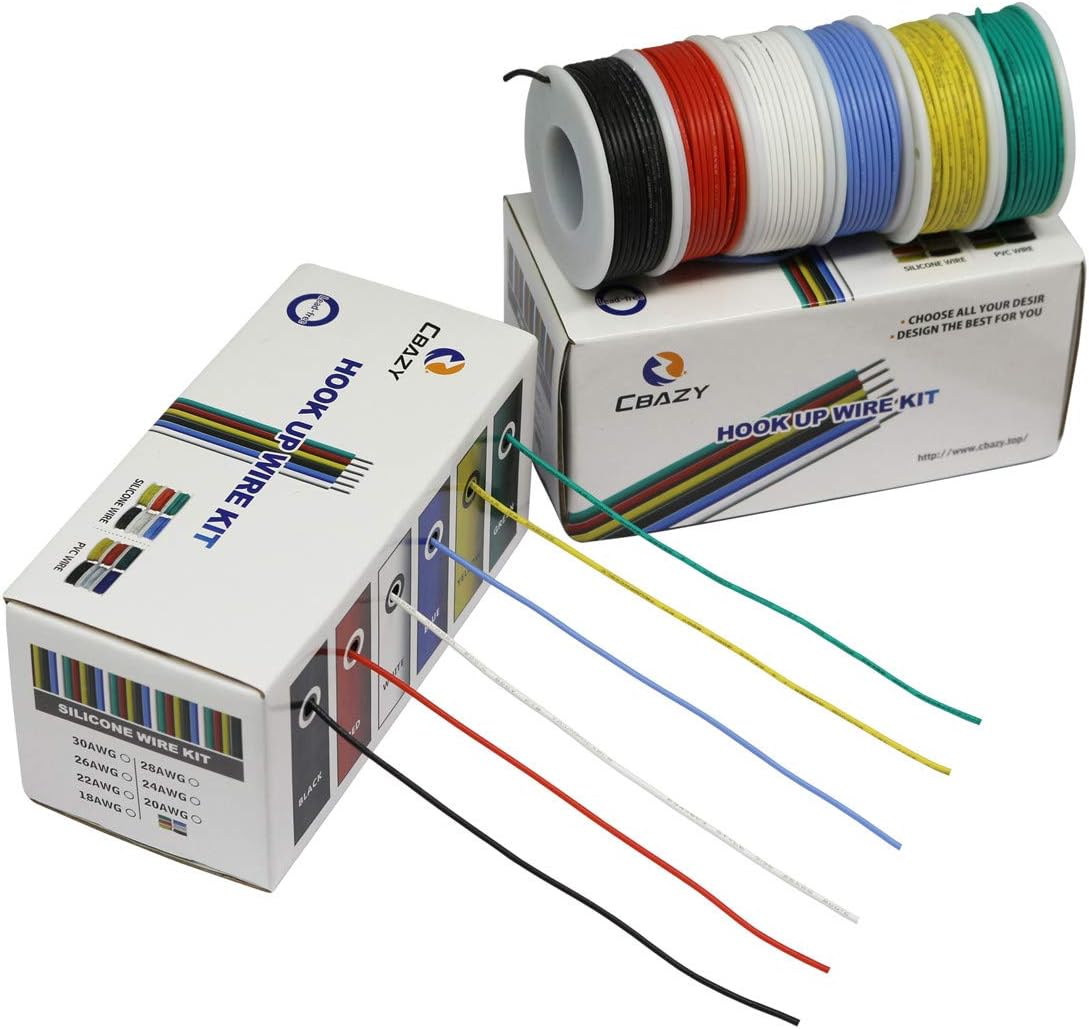 CBAZY™ Hook up Wire Kit (Stranded Wire Kit) 24 Gauge Flexible Silicone Rubber Electric Wire 6 Colors 19.6 feet Each 24 AWG