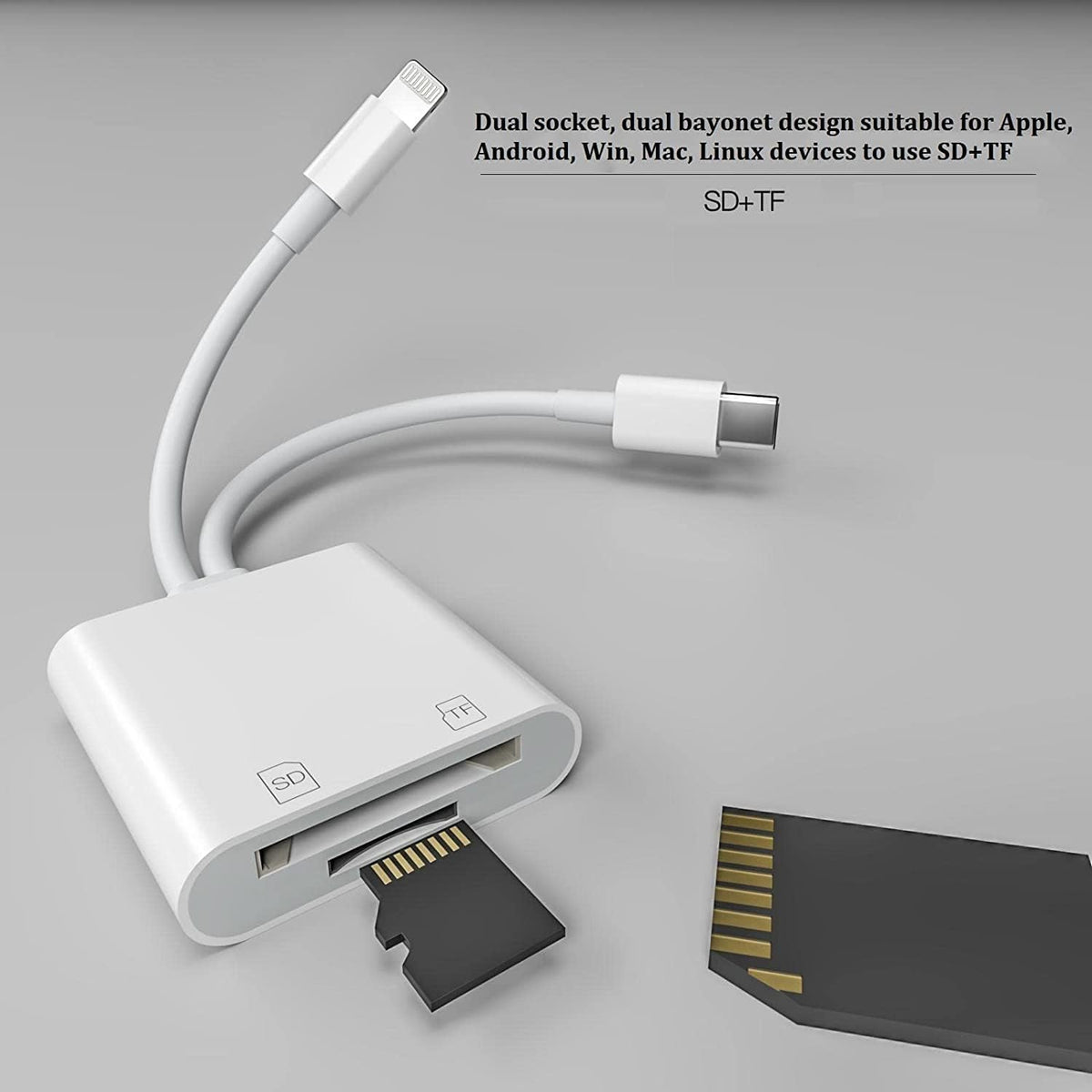 [Apple MFi Certified] iPhone SD Card Reader, 4 in 1 Cameras SD Reader with Dual Slot for MicroSD/TF, Photography Memory Card Trail Game Camera Viewer Adapter, Plug and Play for iPhone/iPad/iMac/DJI