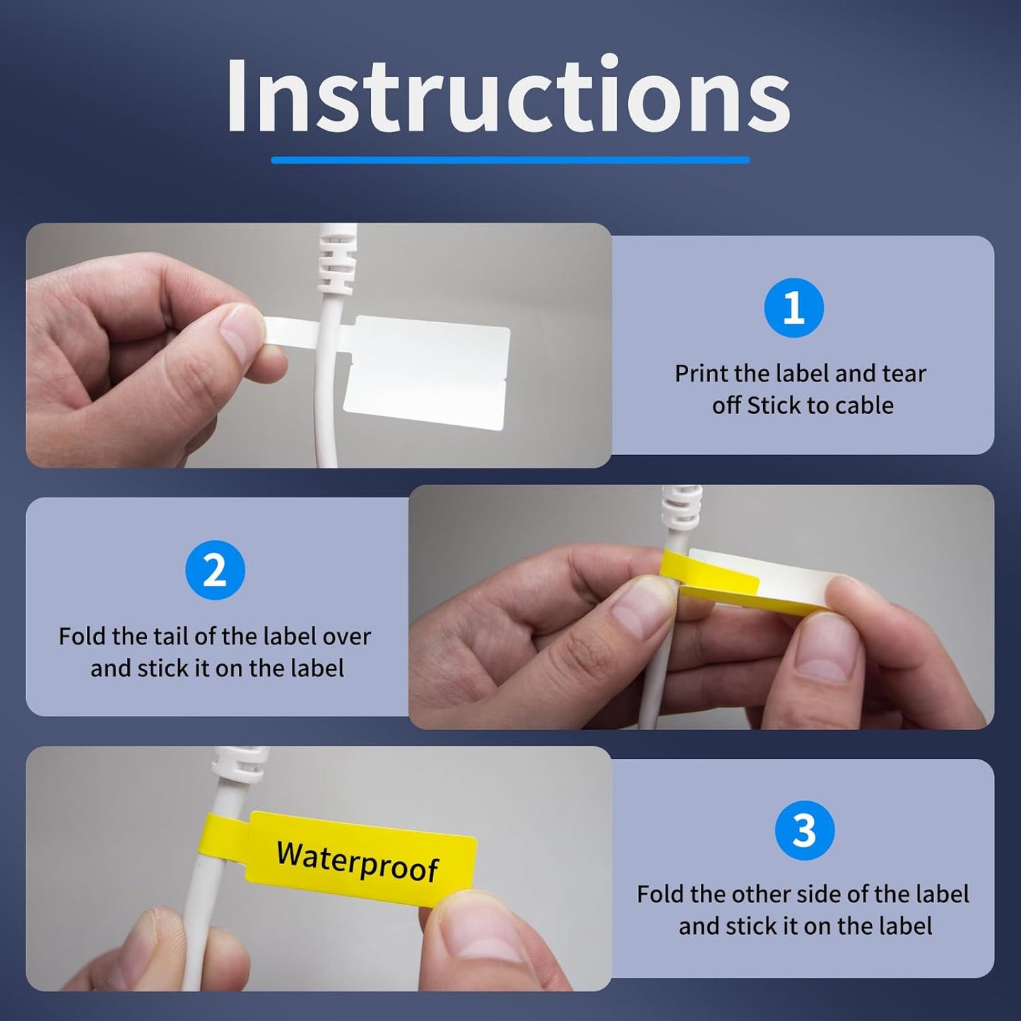 100 Pcs Cable Labels - Waterproof Wire Cord Labels, Tear Resistant Wire Label, Self Adhesive Cord Organizing Label, for Cable Management, Compatible with PUQU AQ20 Label Makers(White) 25x78mm
