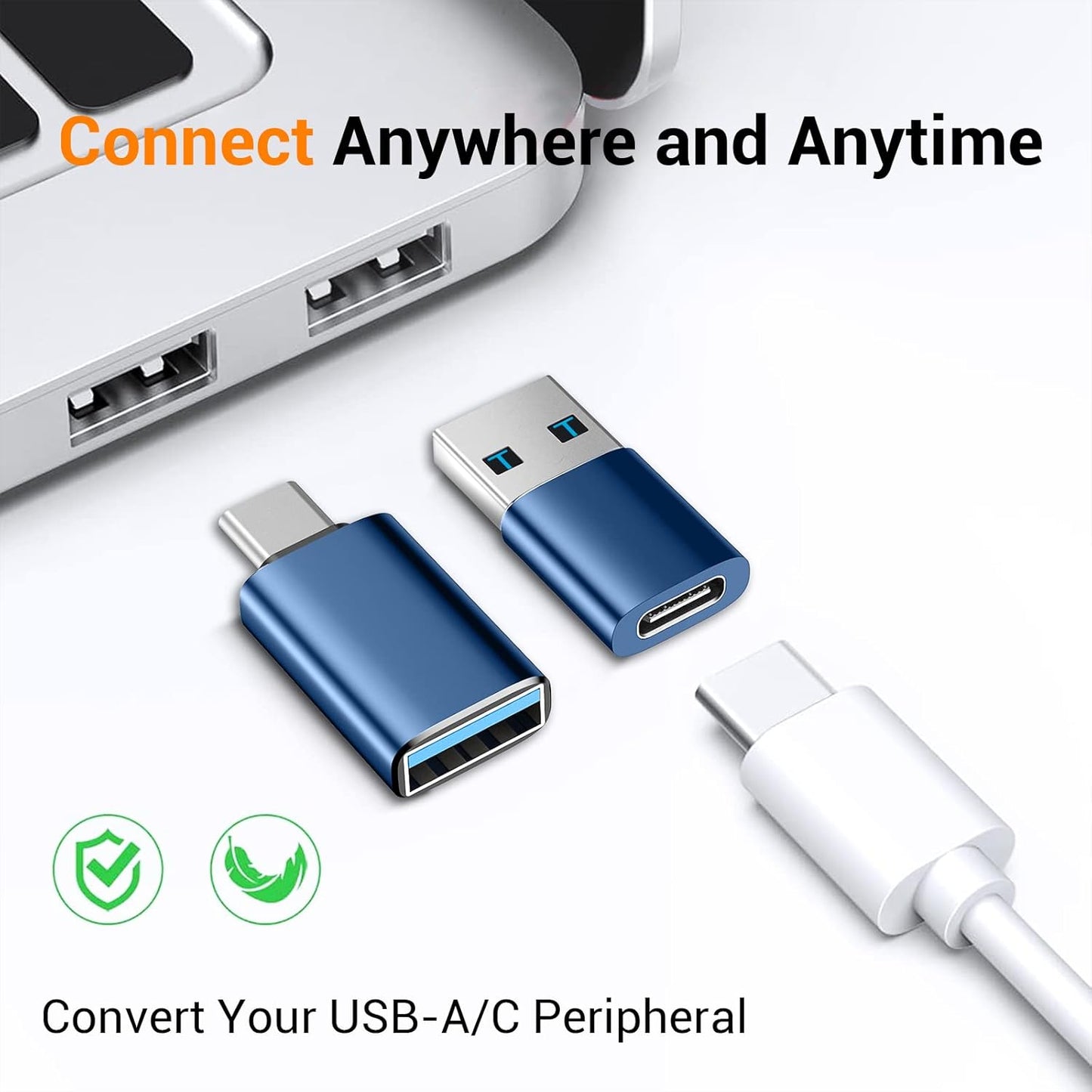 Temdan USB to USB C Adapter 4 Pack,【2*Type C Female to A Male Charger Converter】&【2*USB C Male to USB Female】 OTG Adapter for Apple Watch Ultra 8 9,iPhone 15 Pro Max 14 13 12,AirPod,Samsung - Blue