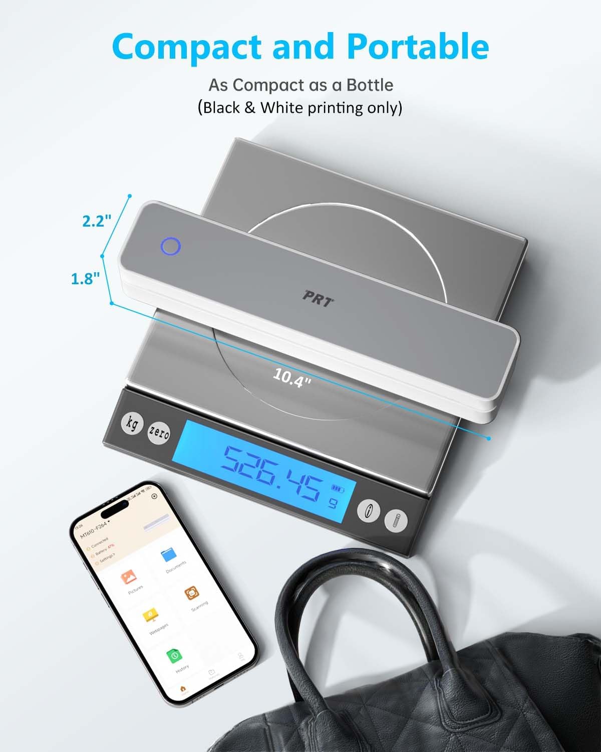 Inkless Portable Printer for Travel, Wireless Thermal Printer Support 8.5 x 11 Inch US Letter A4 B5, Bluetooth Mobile Printers with iOS, Android, Laptop for Home Use, Car, Office, School, Grey