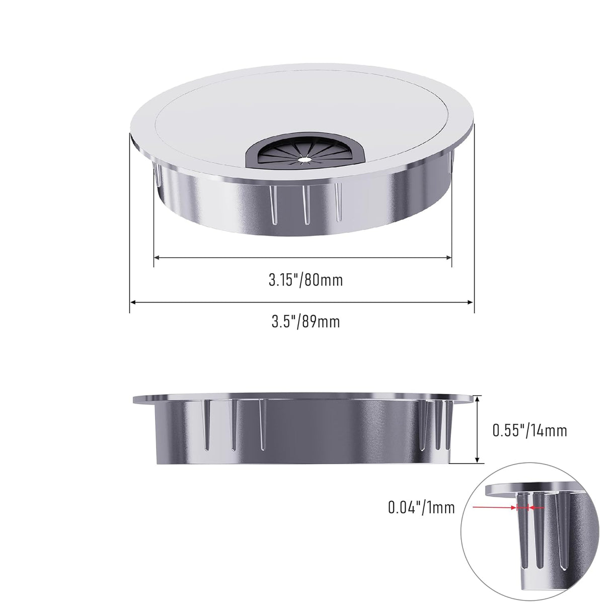 Desk Grommet 3-1/8 Inch 80mm, Zinc Alloy Computer Desk Wire Hole Cover, Office Desktop Cord Cable Hole Metal Ring, Silver Tone