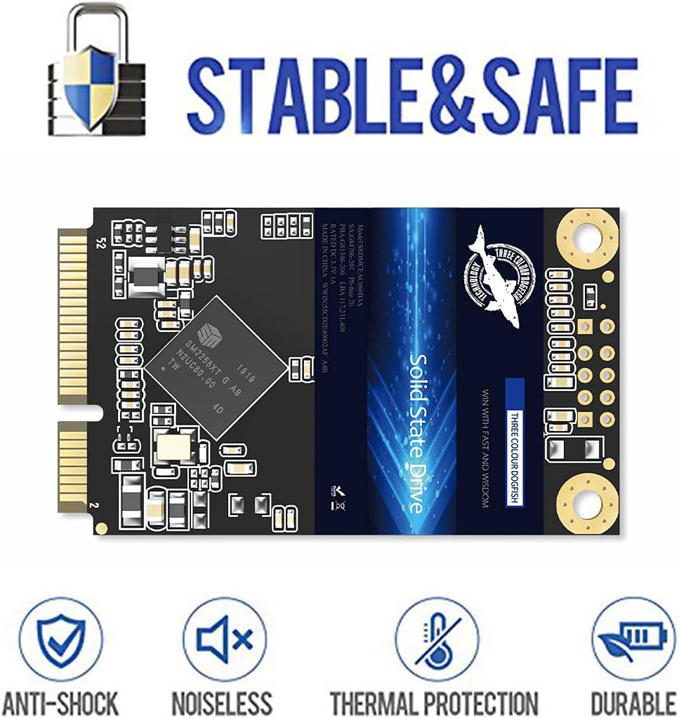 Dogfish mSATA SSD 120GB 3D NAND TLC SATA III 6 Gb/s, mSATA (30x50.9mm) Internal Solid State Drive - Compatible with Desktop PC Laptop - (MSATA 120GB)
