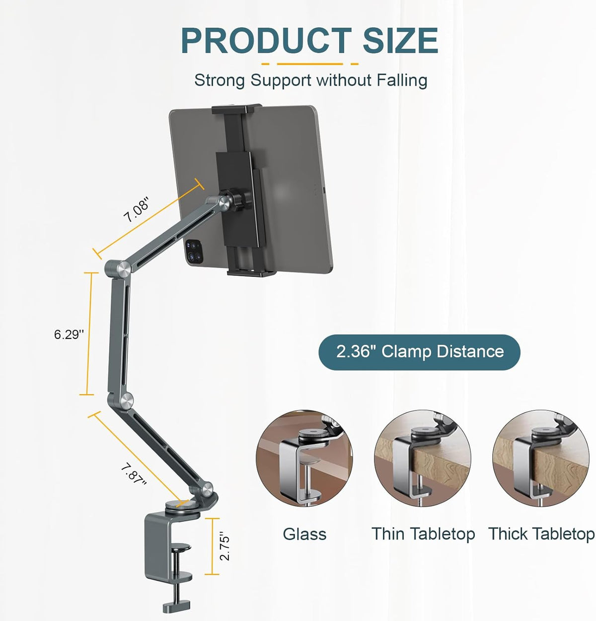 Tablet Stand Holder, Adjustable Foldable Tablet Arm iPad Desk Mount with 360°Rotate Base, Phone Holder iPad Stand for Desk and Bed, Compatible with Tablets, Phones or Other 4-15.6" Device