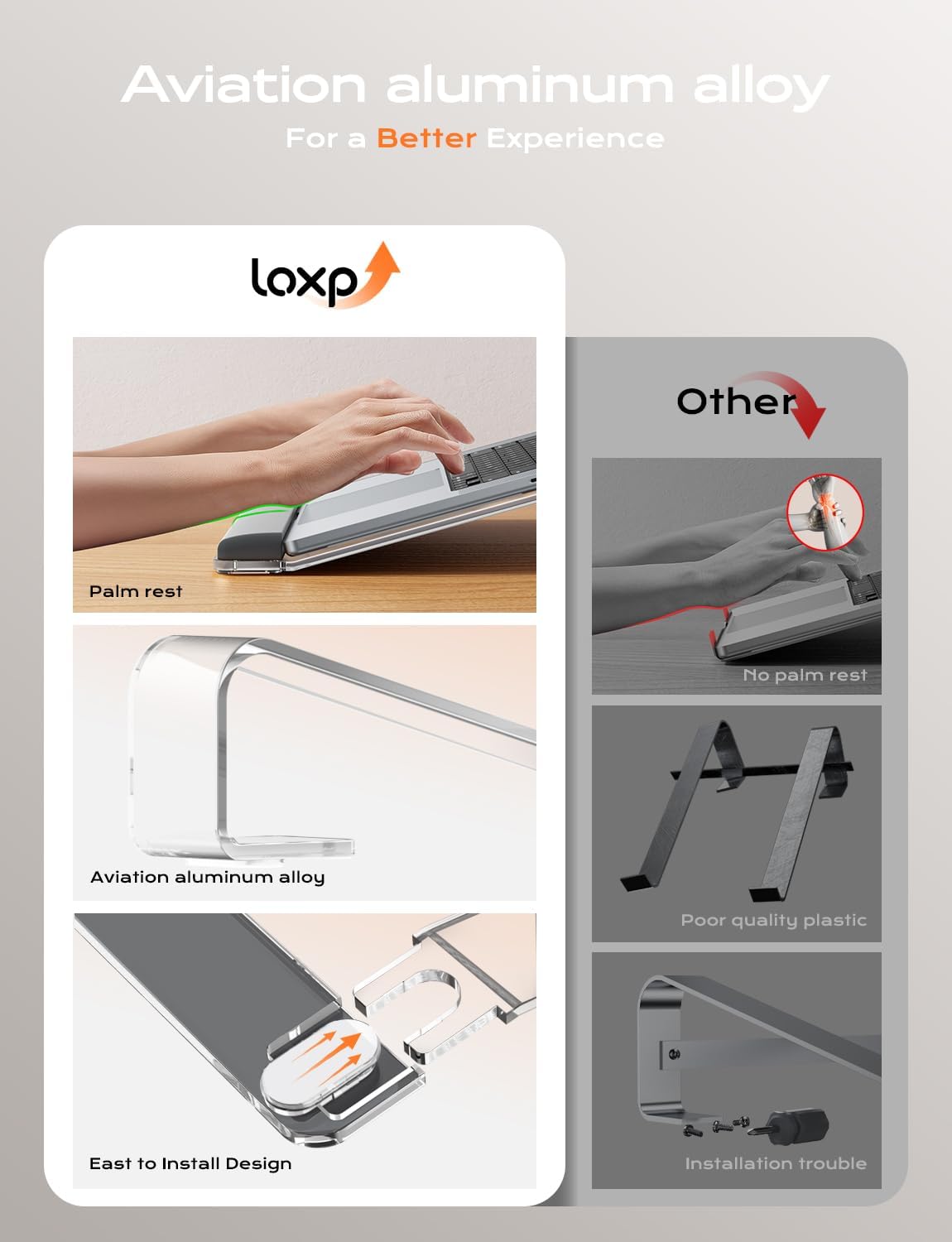 Acrylic Laptop Stand for Desk, Laptop Stand with Wrist Support, Ergonomic Detachable Laptop Riser, Acrylic Protable, Computer Stand for MacBook Air Pro, HP, Dell, XPS, HP (10-17") Laptops