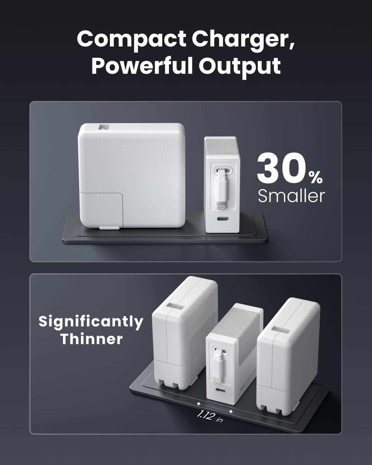 Portable USB Phone Charger Block, Retractable Wall Charger with 31.5in Retractable Lightning Cable, 40W Fast Charging Block with USB C Port, Power Adapter with Foldable Plug for iPhone14/13/12
