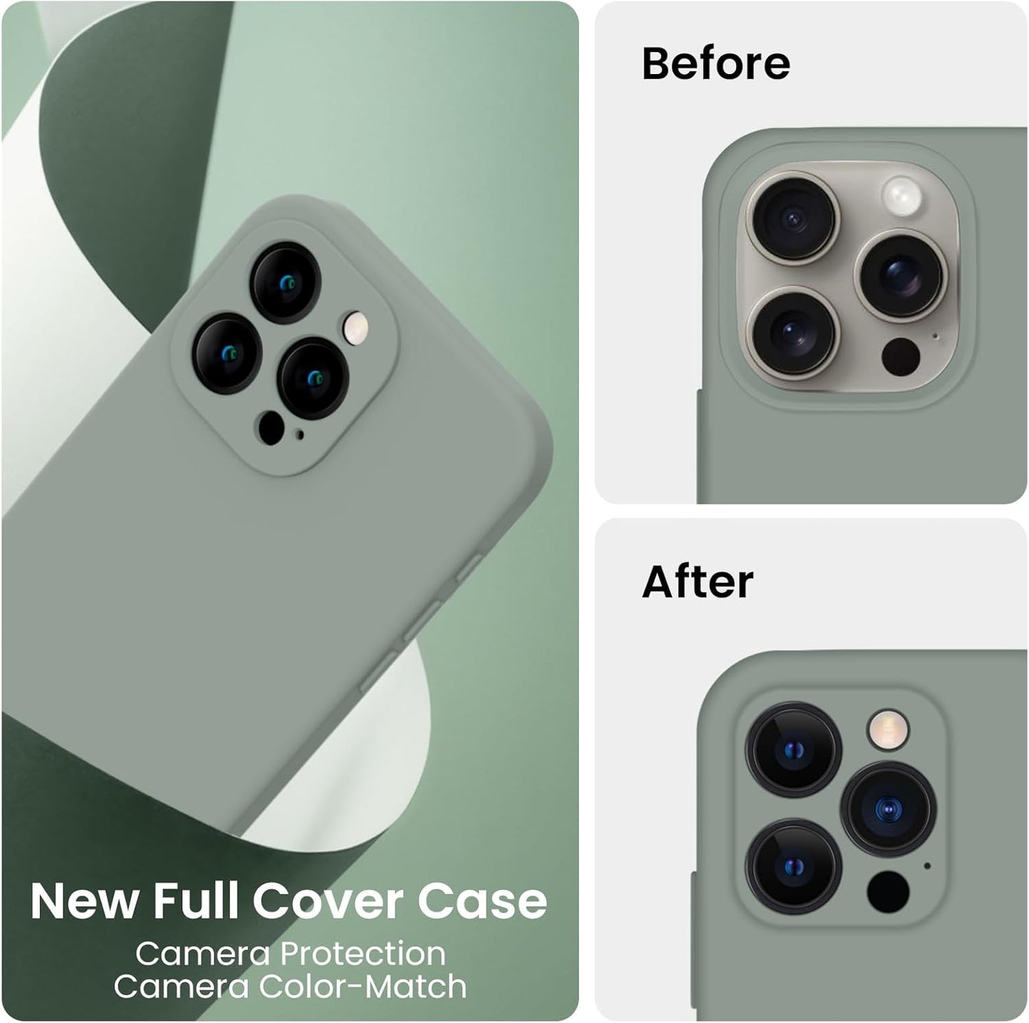 FireNova Designed for iPhone 15 Pro Max Case, Silicone Upgraded [Camera Protection] Phone Case with [2 Screen Protectors], Soft Anti-Scratch Microfiber Lining Inside, 6.7 inch, Calke Green