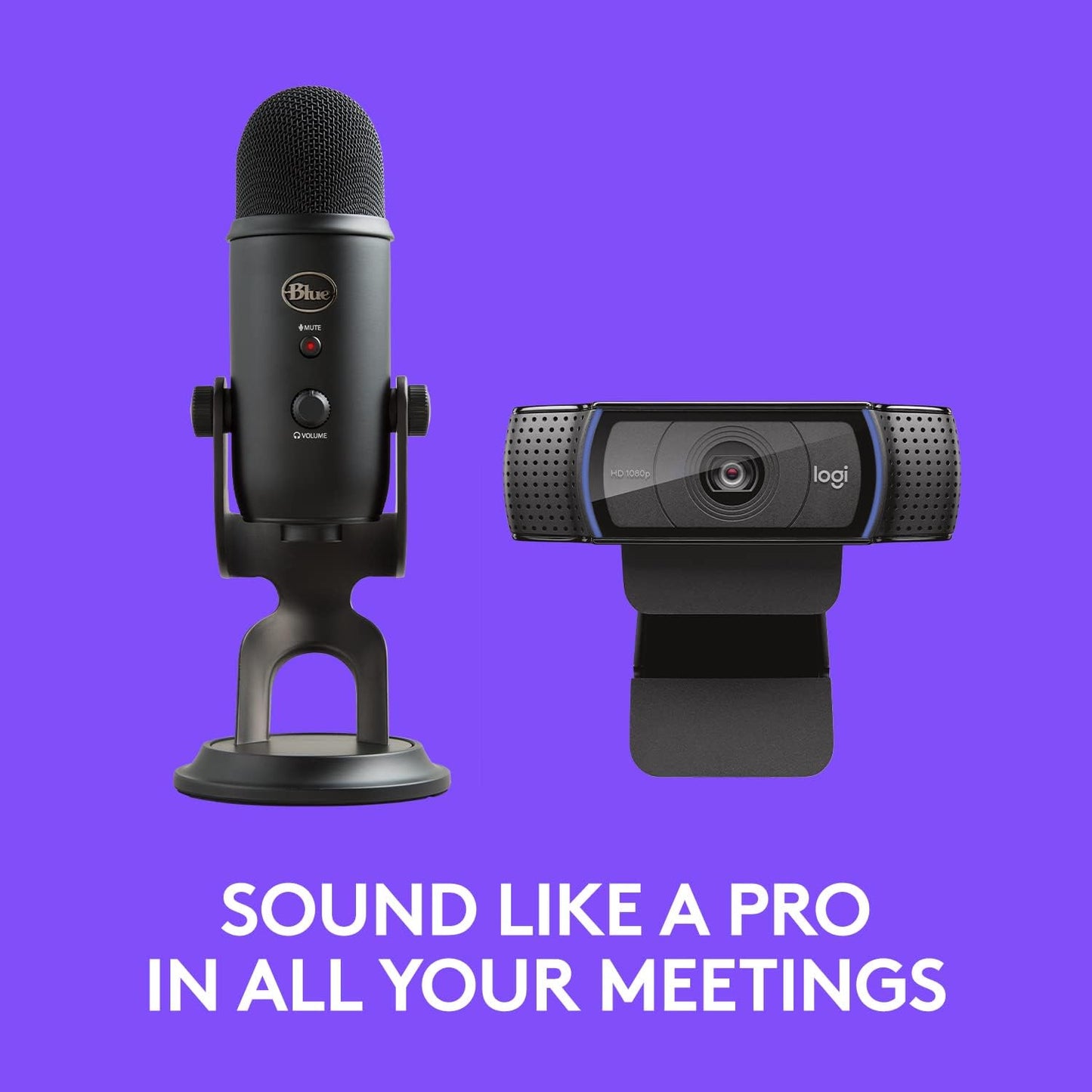 Logitech C920x HD Pro Webcam, Full HD 1080p/30fps - Black w/Blue Yeti USB Microphone - Blackout