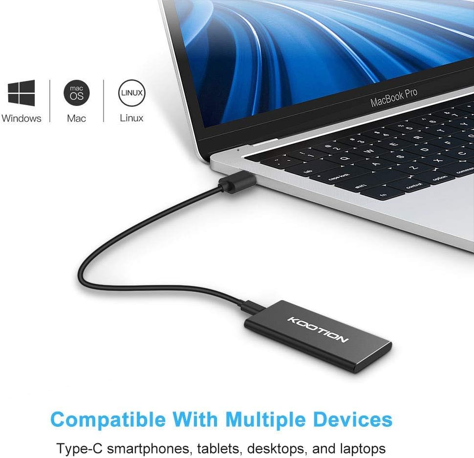 KOOTION 1TB External SSD Hard Drive USB 3.1 Type-c Ultra-Slim Portable Solid State Drive 1TB, Read up to 500MB/s & Write up to 450MB/s