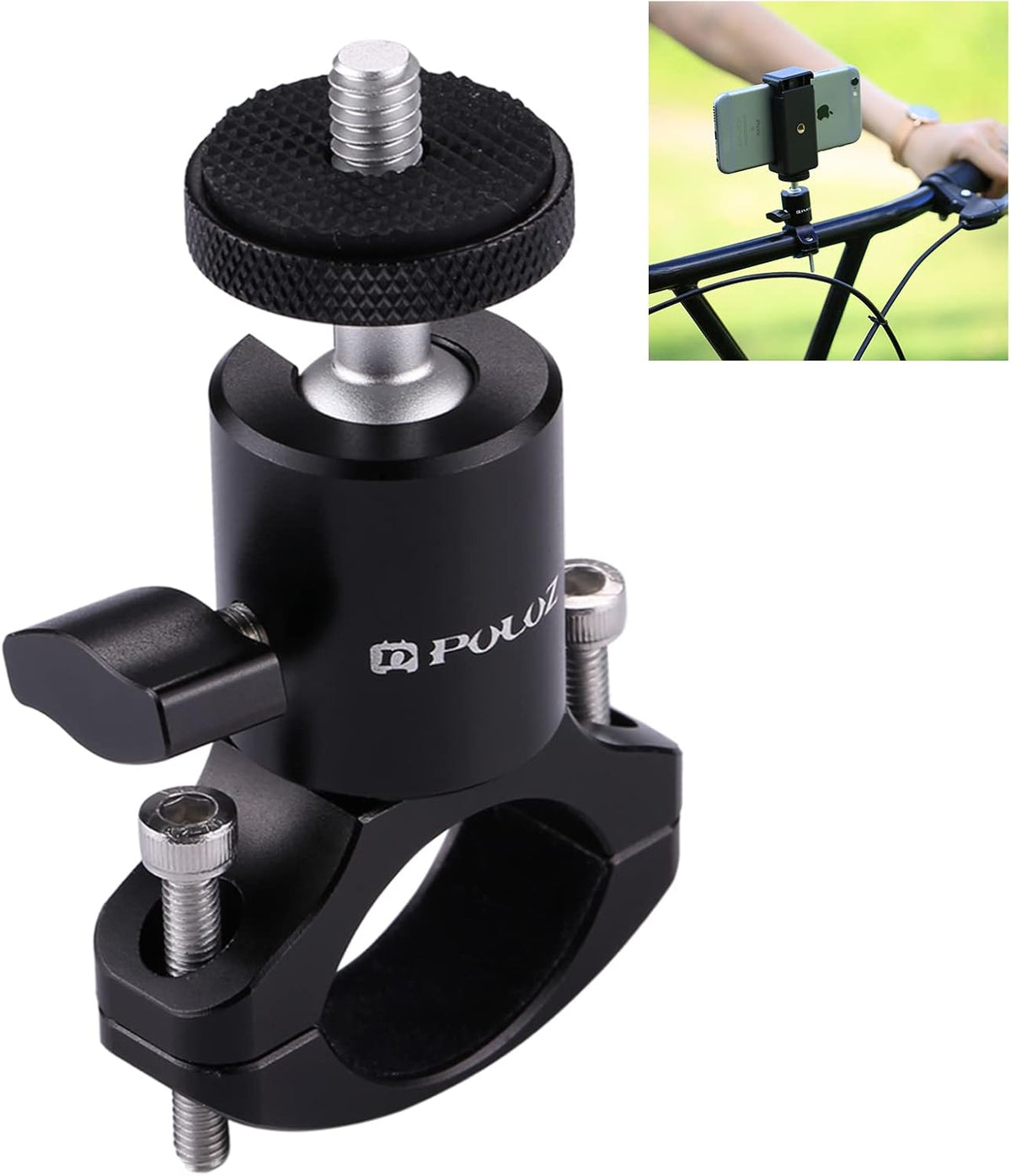 PULUZ Camera Handlebar Mount for Gopro Bike Motorcycle Mount, Aluminum Bicycle Camera Adapter Mount Holder for GoPro Hero 12/11/10/9/8/7 All Model/DJI OSMO Action Camera Accessories