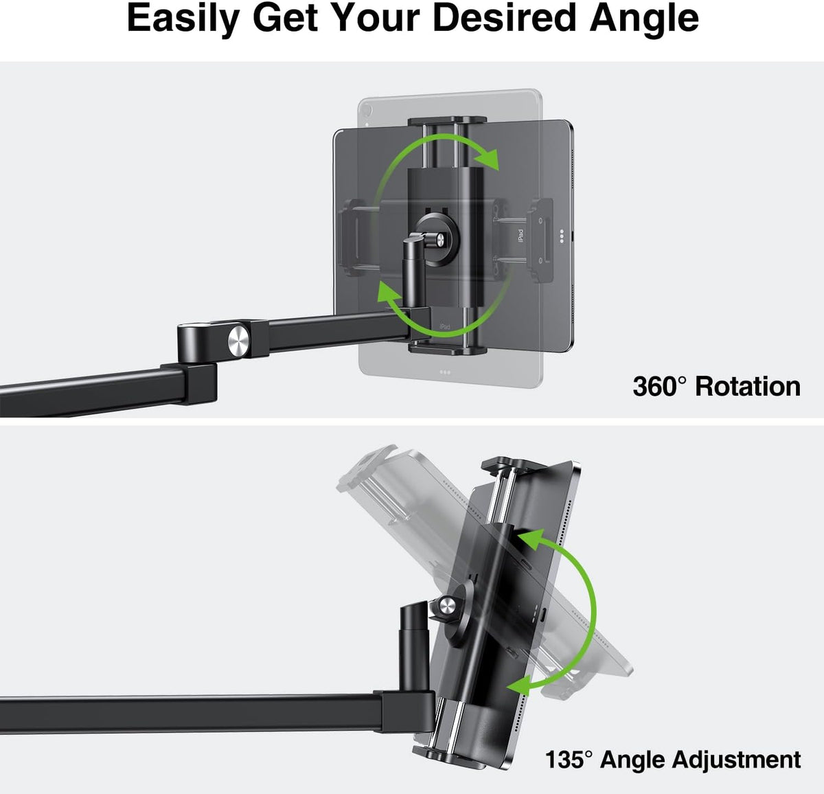 elitehood 28in Long Arm iPad Desk Mount, Heavy Duty Aluminum Tablet Arm Mount for Desk Bed Sofa, Compatible with iPad Pro 13/12.9 Air Mini, iPhone, Portable Monitor and 4.7-13in Tablets