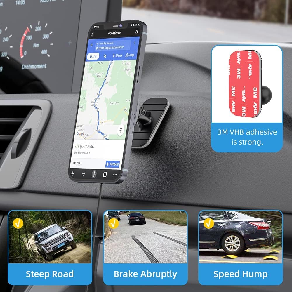 OHLPRO Compatible with MagSafe Car Mount for iPhone 16, Magnetic Wireless Car Charger with Extended Arm, Never Block Vents for iPhone 15/14/13/12 Serie, 15W Fast Charging Mag Safe Phone Holder, Grey