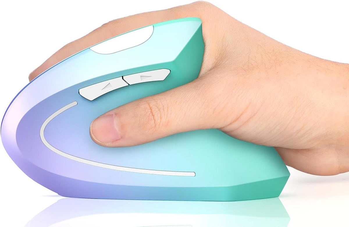 Lekvey Ergonomic Mouse, Vertical Wireless Mouse, Rechargeable 2.4G Optical Carpal Tunnel Mice: 800/1200 / 1600 DPI, 6 Buttons, for Laptop, PC, Computer, Desktop, Notebook etc, Green Purple