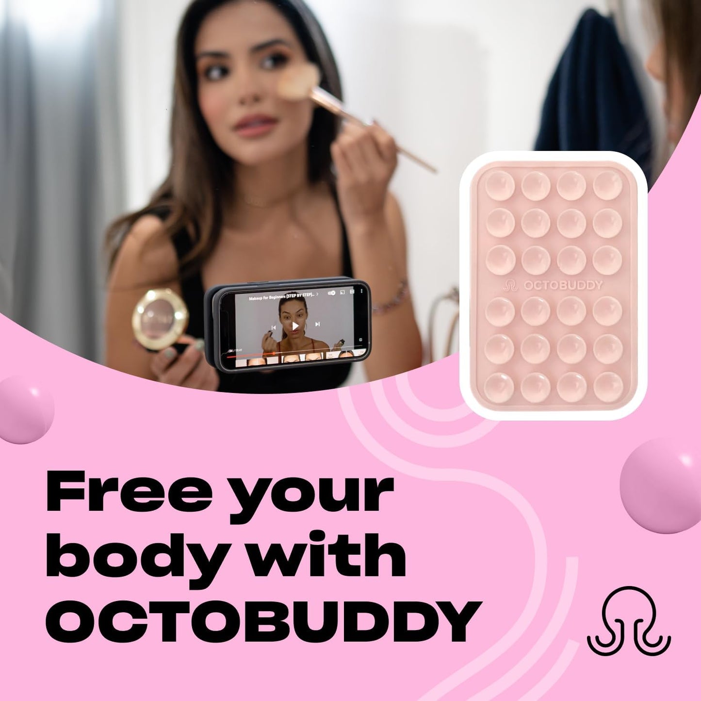 Classic MAX - Silicone Suction Phone Case Adhesive Mount - Hands-Free, Strong Grip Holder for Selfies and Videos - iPhone and Android Compatible - 2.6″ x 3.9″, Chalk Pink