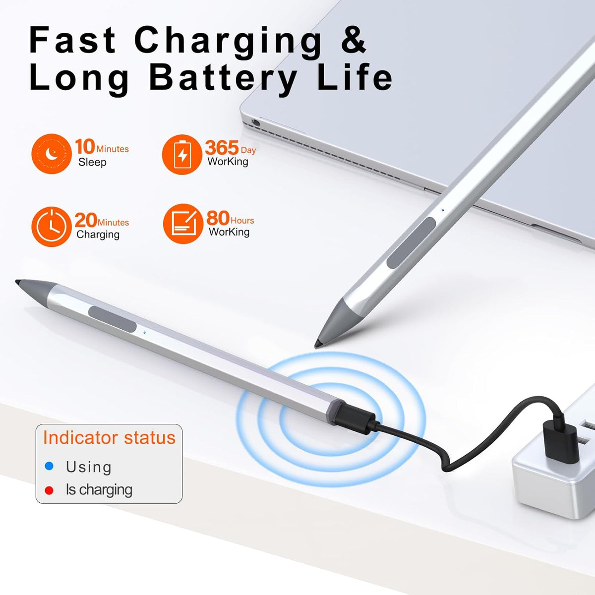 ASUS Stylus Pen for Transformer/Vivobook Flip/Notebook Touchscreen Laptop/Tablet - Rechargeable, 4096 Pressure Sensitivity, MPP 2.0 Tilt Pencil, Silver