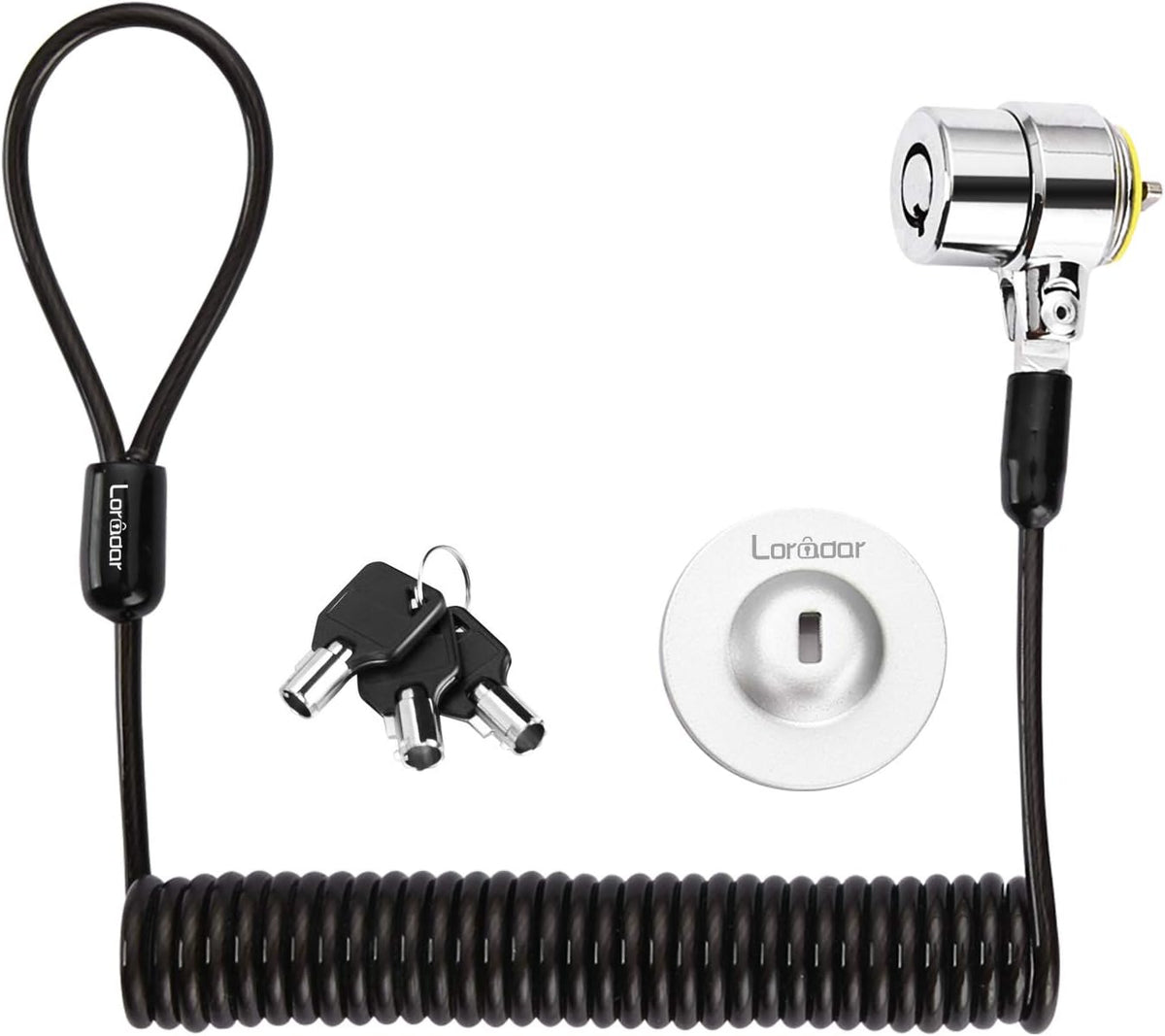 Security Hardware Cable Lock Kit,Retractable Cable Lock Portable Keyed Laptop Lock 3 Keys 6.2Ft for Monitors, Laptops, MacBooks, Tablets, iPad,Mac mini, (Keyed Different)
