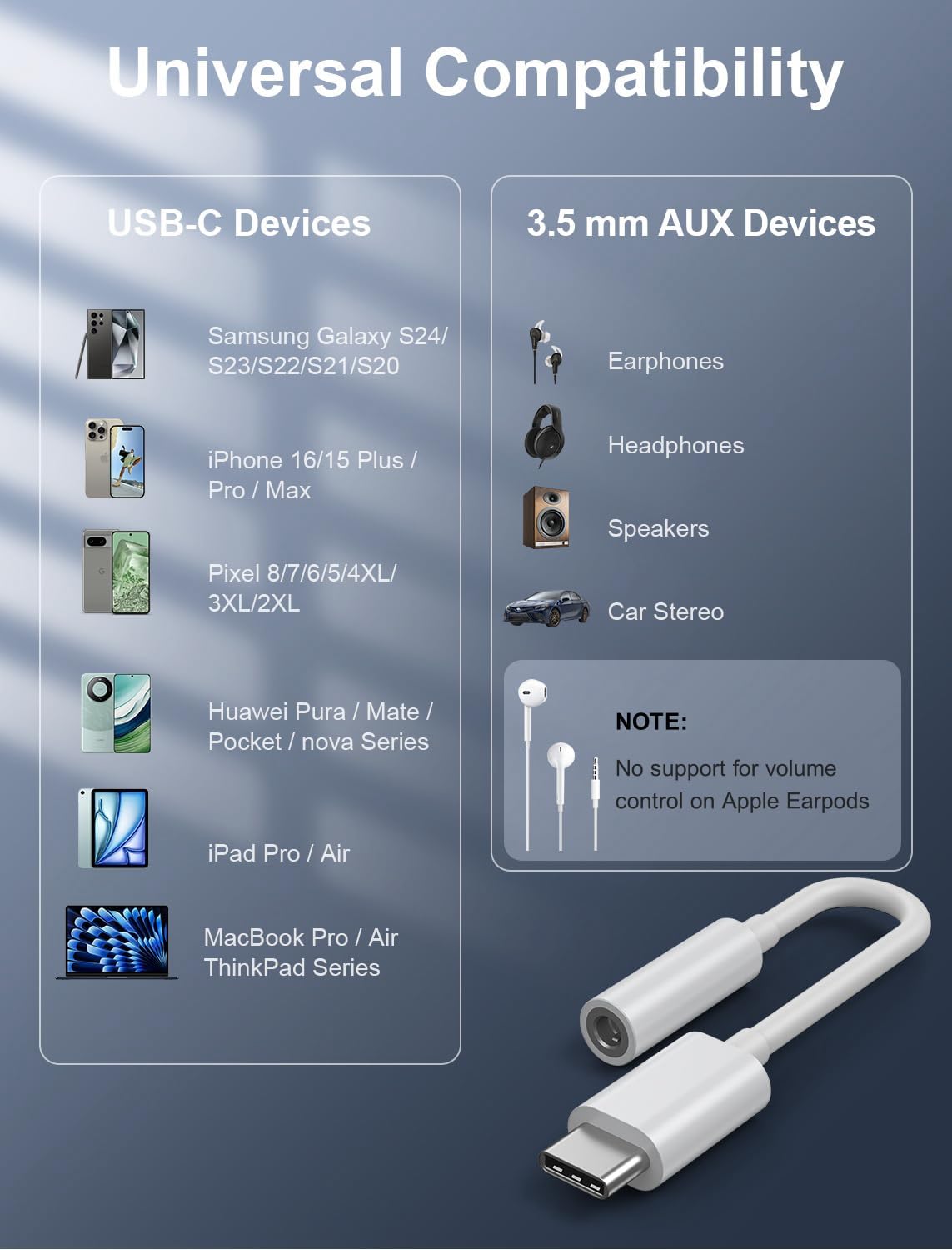 USB-C to 3.5mm Audio Headphone Adapter - HiFi 2 Pack Compatible with Apple iPhone 16 15 Samsung Galaxy S25 S24 S23 S22 S21 Plus Pro Max Ultra Pixel iPad - Type C to Aux Cord Jack Dongle Adapter