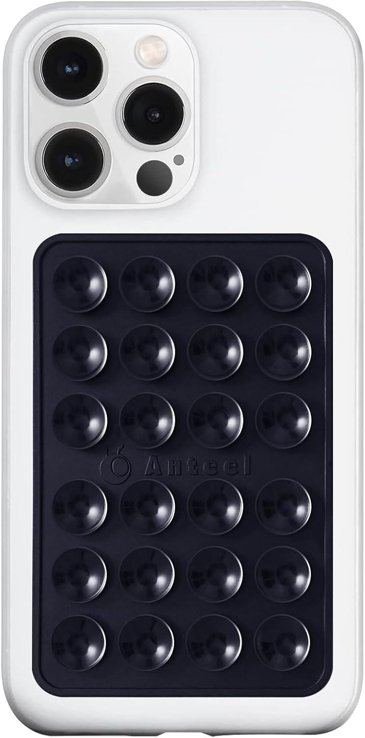 Anteel MAX Silicone Suction Phone Case Adhesive Mount, Upgraded Super Strong Grip, Durable, Easy to Use, Hands-Free Sticky Phone Holder for Selfies, Tiktok Videos, 2.56"x3.94" (Black)