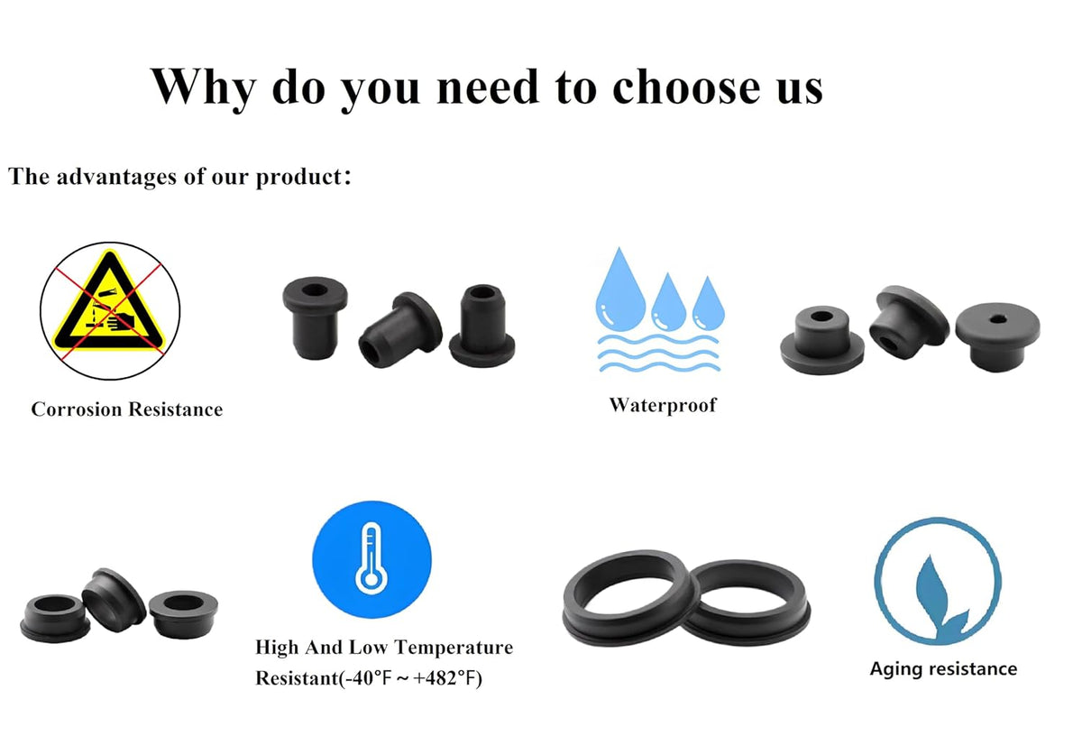 40 pcs 3/16" Drill Hole，1/8" ID Black Silicone Top hat Rubber Grommets for Wiring，Automotive，Firewall，Hole Plug，Desk，Screw，Water and Gas Pipe，Drain，House Siding，Cable Bushing，Glass，Wire Plug