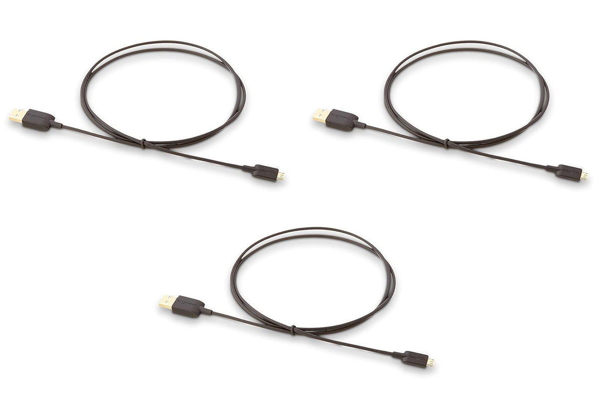 Amazon Basics 3-Pack USB-A to Micro USB Charging Cable, 480Mbps Transfer Speed with Gold-Plated Plugs, USB 2.0, 3 Foot, Black