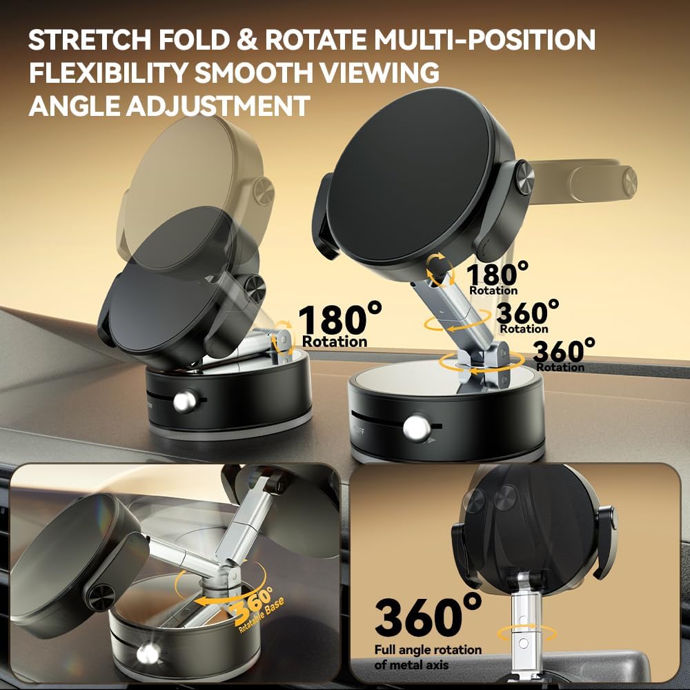 Universal Phone Holder for Car/Dashboard/Desk Adjustable & Foldable Phone Stand Compatible with Magnetic & Non-Magnetic Phones (All Phones 4-7") (White)