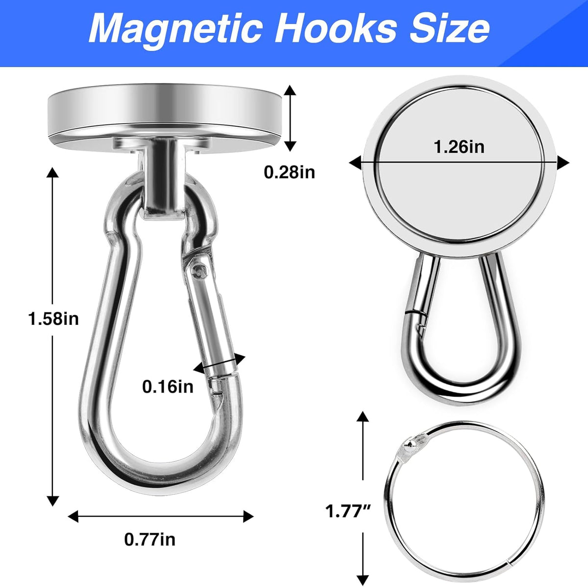 LOVIMAG Magnetic Hooks Heavy Duty, 110LBS Strong Magnetic Hooks Neodymium Magnets with Carabiner Hook, Magnet Hooks with Swivel for Grill, Hangning, Cruise, Kitchen, Garage, Refrigerator (8 Pack)
