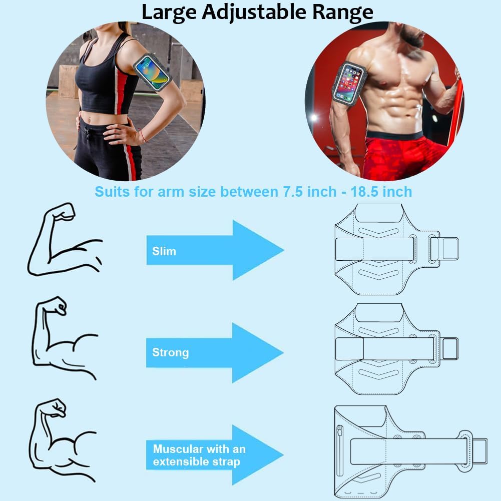 Phone Holder for Running-Arm Band for Running for iPhone & Samsung Galaxy, Cell Phone Armband Holder for Walking, Gym, Workout, Men, Women, w/Adjustable Strap&Zipper Pocket (Black Heather-M)