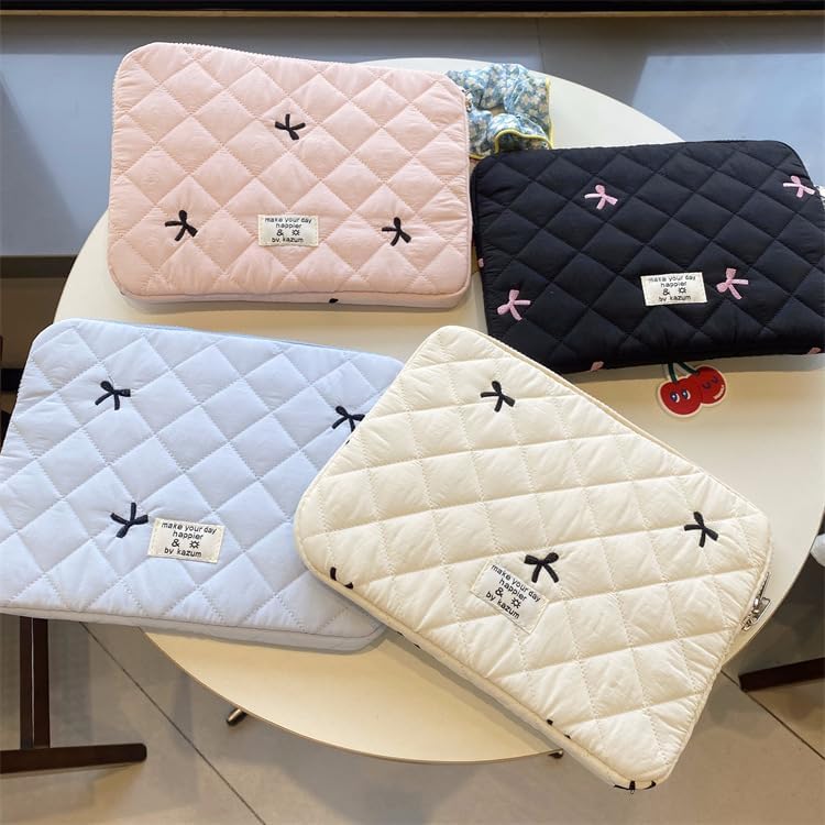 Cute Bow Graphic Carrying Laptop Bag Y2K Preppy Laptop Sleeve Case Bag Kawaii Pad Computer Protect Case Pouch (15-15.6 inch,White)
