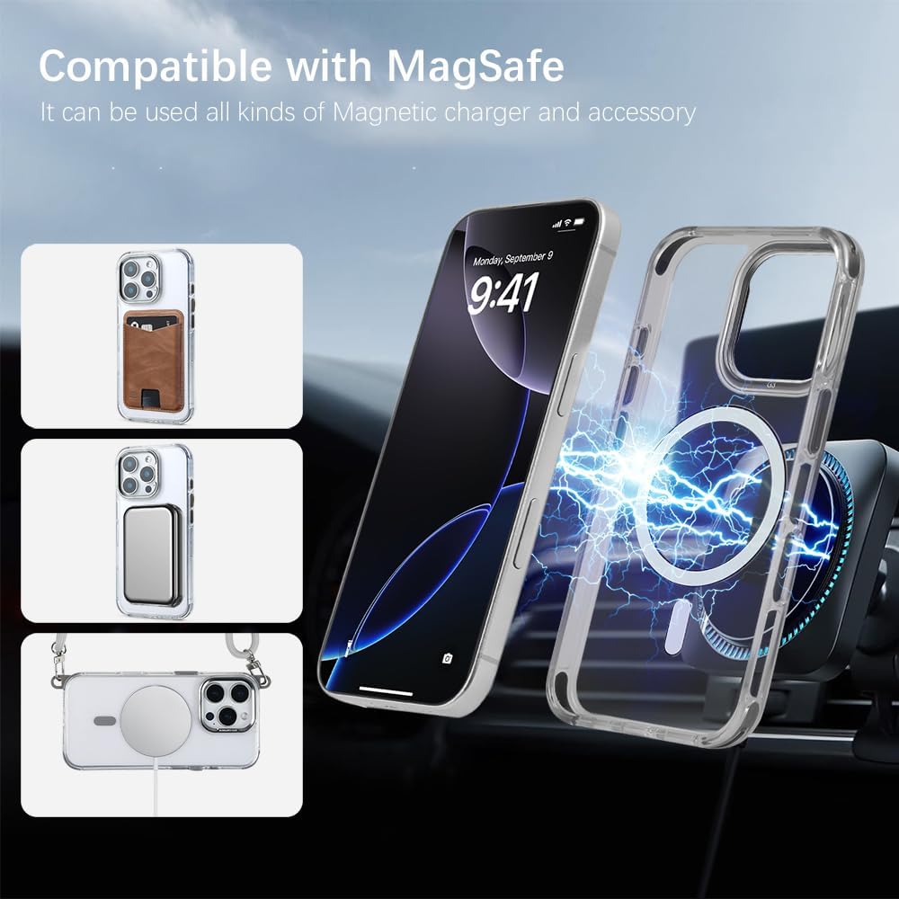 for iPhone 16 Pro Max Case with 62.99 inch Lanyard, Classic Clear&Gray Magnetic Phone Case, Drop&Shockproof Protection Cases, Phone Holder Lanyard, Compatible with Magnet Accessory