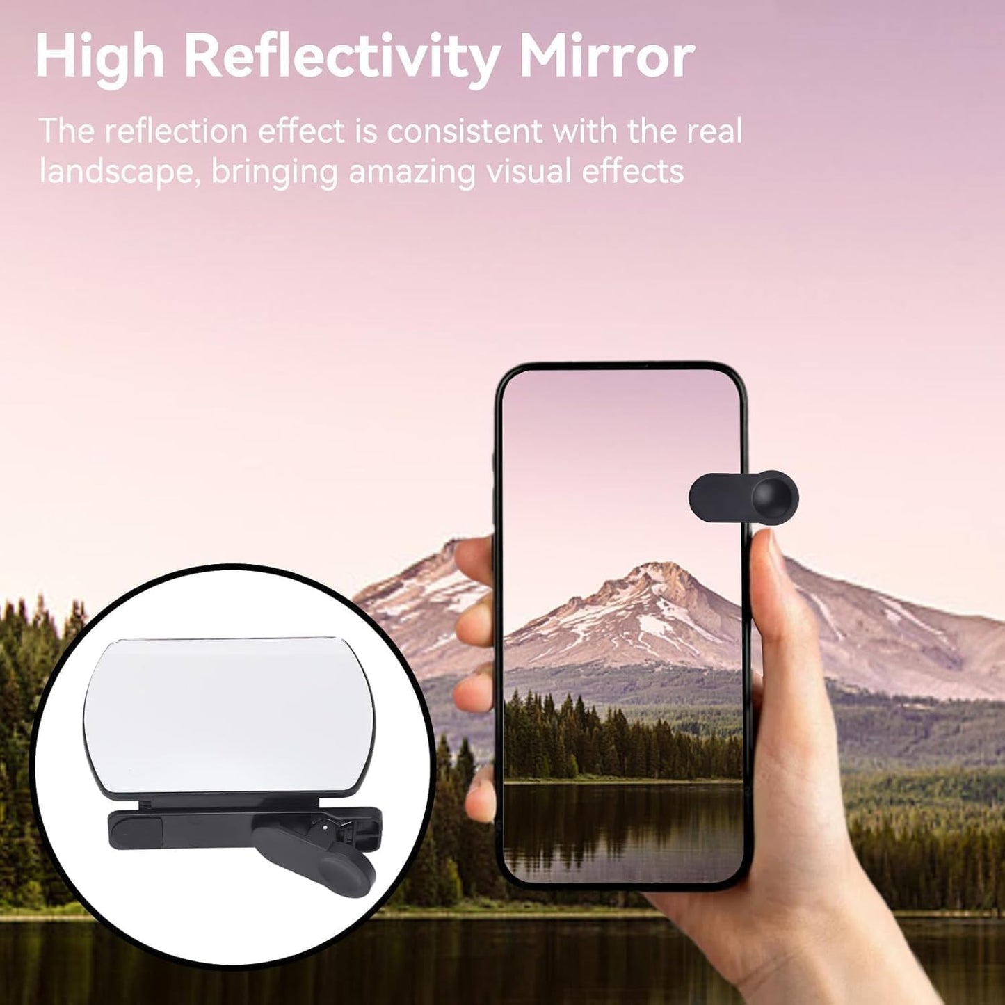 Smartphone Camera Mirror Reflection Clip Kit, Adjustable HD Glass Mirror Effect Lens for Creative Photography, Vertical & Horizontal Phone Selfie Reflector, Portable Photography Accessory (1PCS-White)