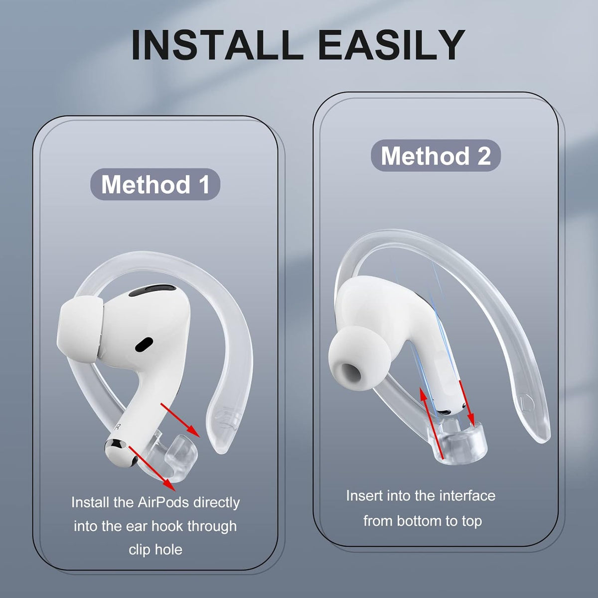 2 Pairs AirPods Ear Hooks for AirPods Pro 2, AirPods Pro, AirPods 4, 3, 2 & 1, Upgraded Anti Slip Sports Clip Hooks for AirPods 1, 2, 3, 4,Pro, Pro 2 – Transparent