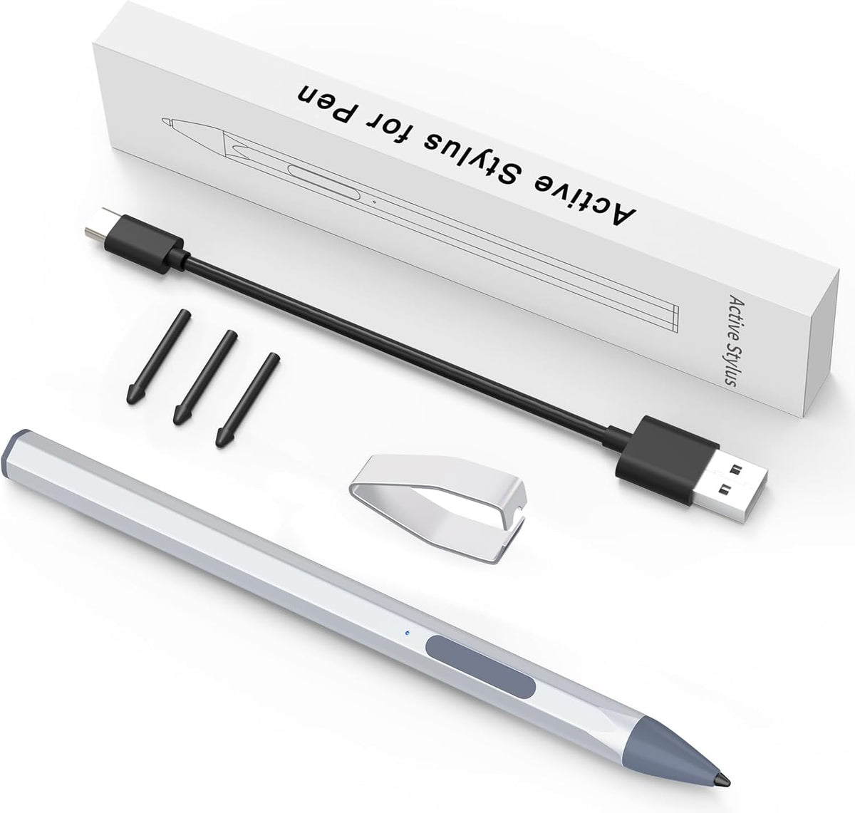 ASUS Stylus Pen for Transformer/Vivobook Flip/Notebook Touchscreen Laptop/Tablet - Rechargeable, 4096 Pressure Sensitivity, MPP 2.0 Tilt Pencil, Silver