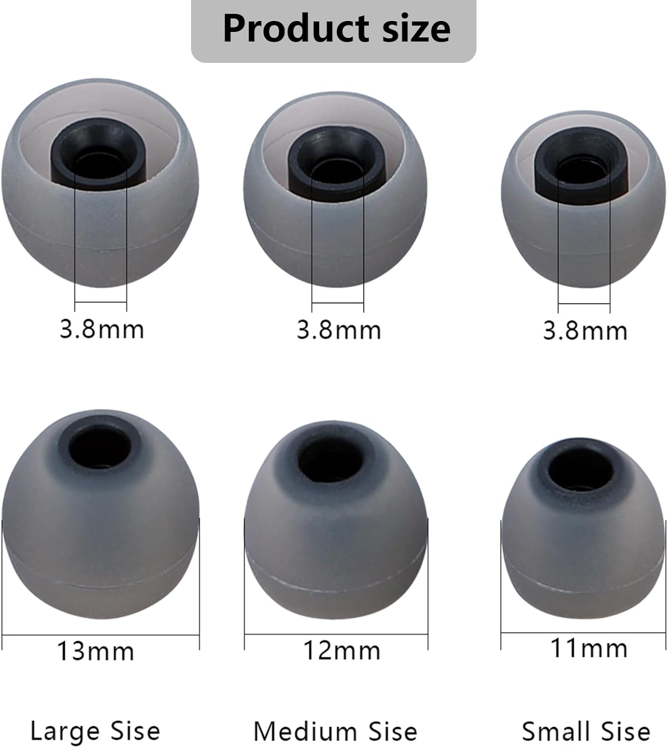 Silicone Replacement Earbud Tips Earbud Covers Ear Tips Fit for in-Ear Headphones (Inner Hole 3.8mm -5.1mm) Earbud Replacement Tips 9 Pairs