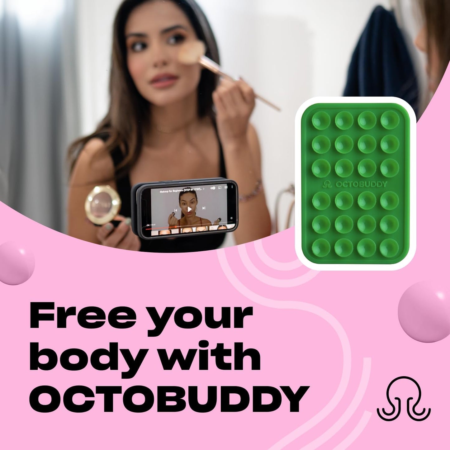 Classic MAX - Silicone Suction Phone Case Adhesive Mount - Hands-Free, Strong Grip Holder for Selfies and Videos - iPhone and Android Compatible - 2.6″ x 3.9″, Spade Green