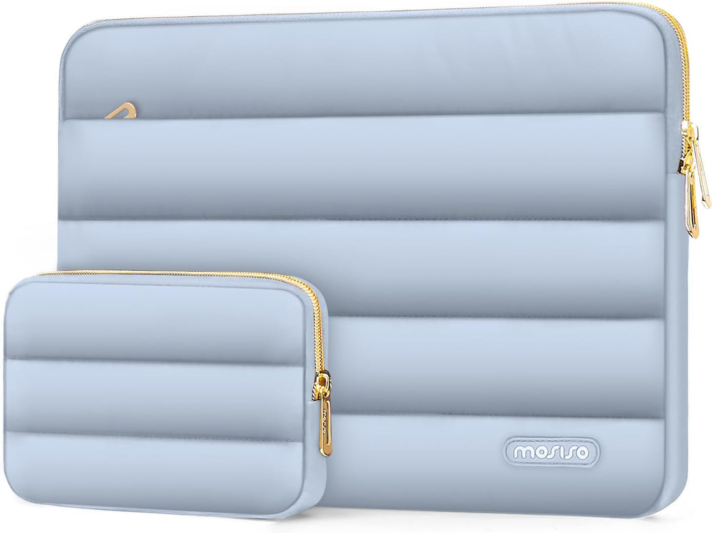 MOSISO 13.3 inch Laptop Case, 13-13.3 inch Puffy Laptop Sleeve Compatible with MacBook Air 13 13.6 M4 M3 M2 M1/Pro 13/Pro 14, HP Dell ASUS Lenovo,Polyester Horizontal Bag with Small Case, Baby Blue