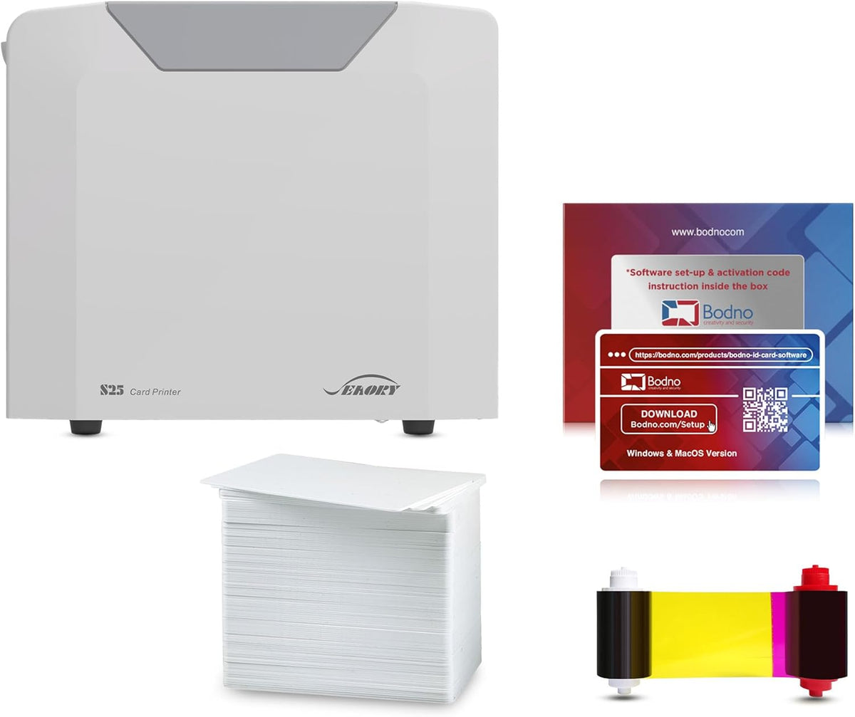 Bodno Seaory S25 Single Sided ID Card Printer & Complete Supplies Package ID Software - Bronze Edition