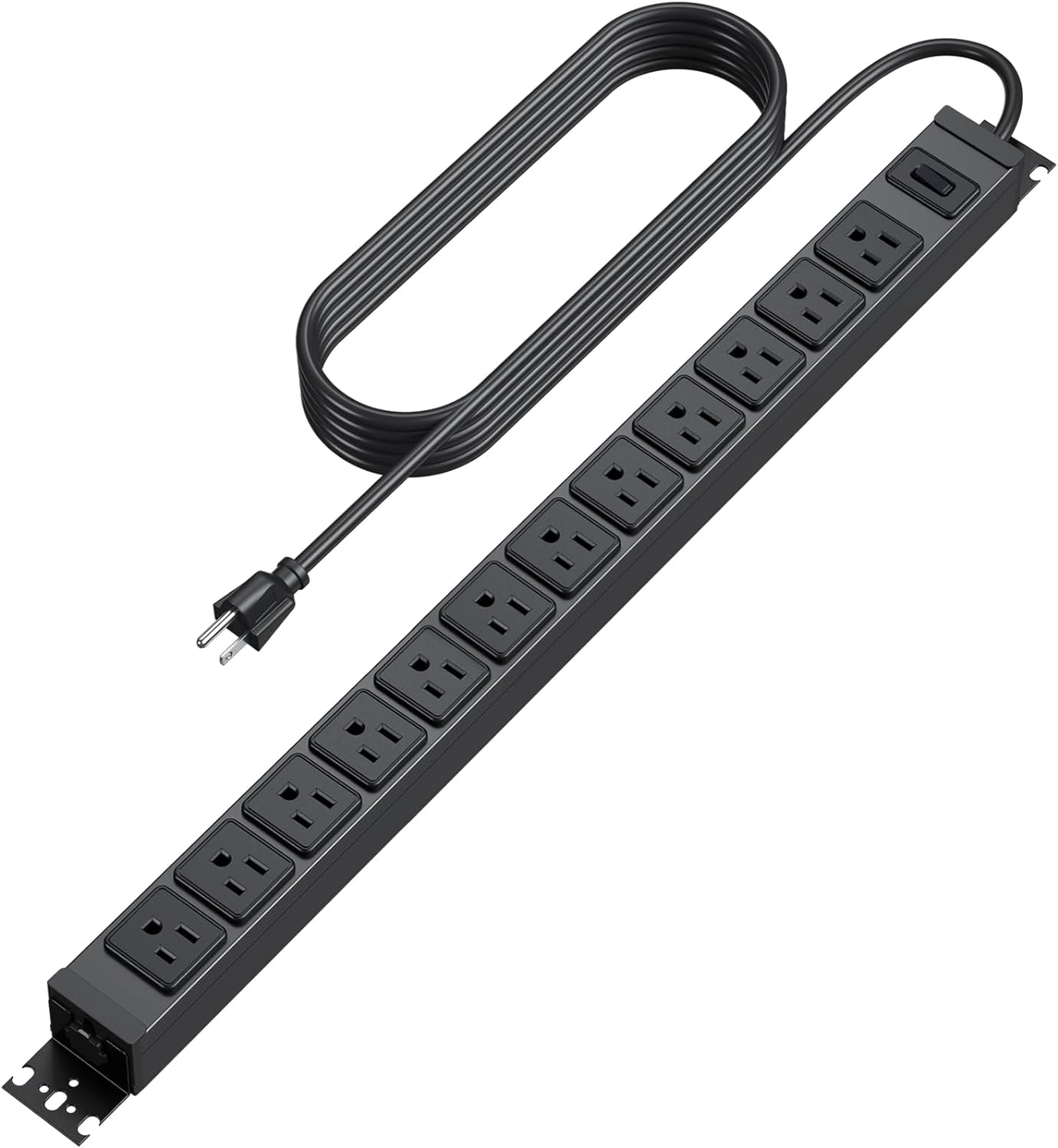 HHSOET 360° Rotating 12 Outlet Mountable Power Strip, Aluminum Alloy Power Strip Extension Cord, Heavy Duty Wall Mount Surge Protector with Switch, Works Great and Very Versatile, 6ft Power Cord.Black