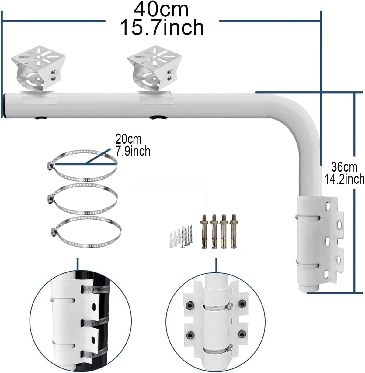 WiTi Heavy Duty Dual Mount 40CM Arm Bracket for Cameras,Long Pole with 2 Mounts for CCTV Security Surveillance System,Project and Home Solution for Indoor and Outdoor