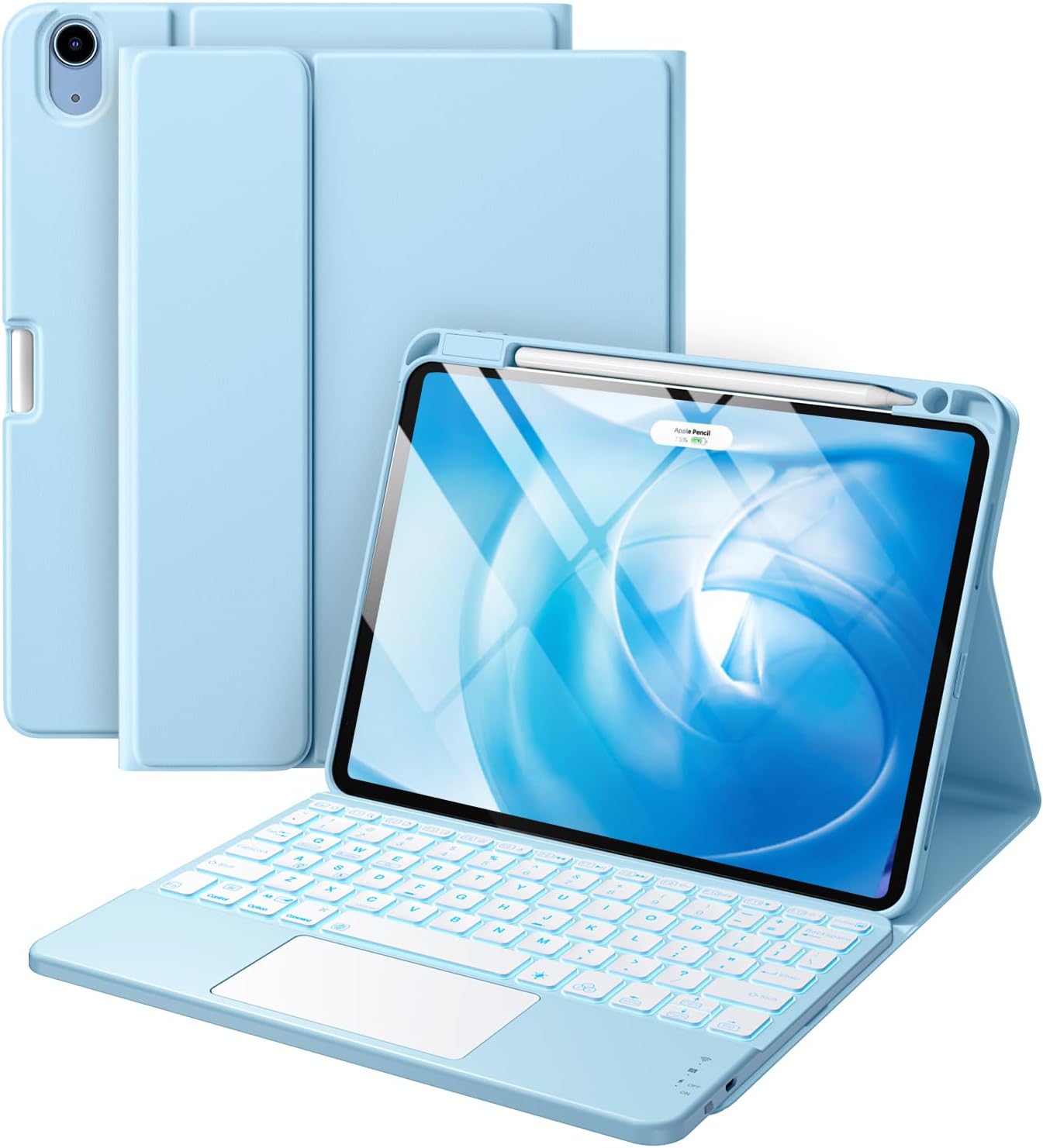 Compatible with iPad Air 11 Inch & Air 5th/ Air 4th Generation Case with Keyboard - Multi-Touch Trackpad, 7-Color Backlit, Detachable Folio Cover for Air 11-inch M3/M2 (2025/2024) (Sky Blue)