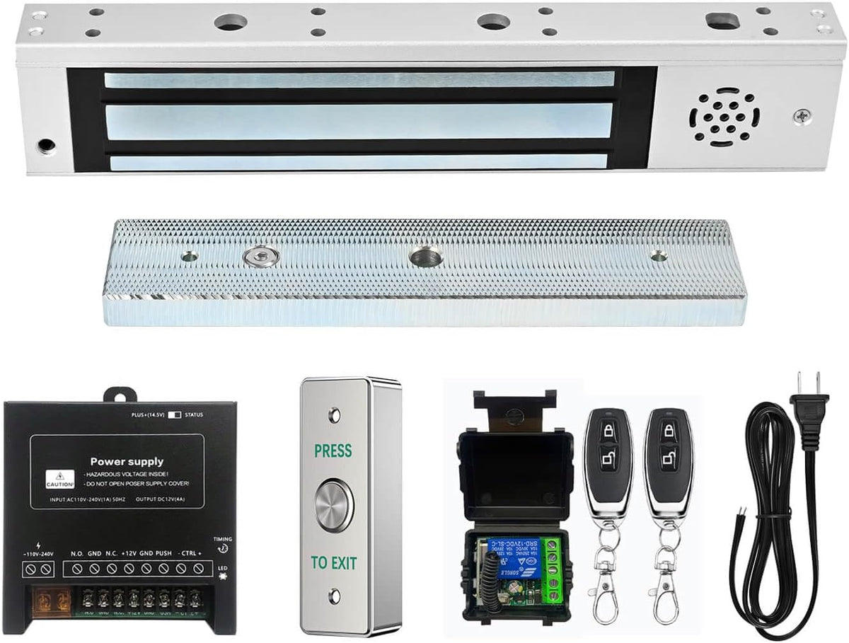 Door Access Control System Outswinging 600lbs Magnetic Lock Kit Build-in Alarm Beeper with Remote Controller Exit Button